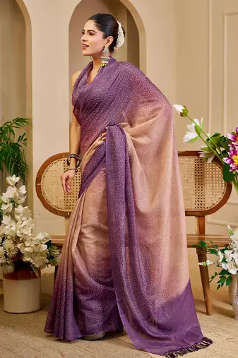 peach wine cotton blend zari weaving floral digital print festive saree with unstitched blouse piece