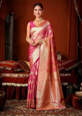 pink soft silk blend woven jacquard designer graceful ethnic saree 1