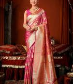 pink soft silk blend woven jacquard designer graceful ethnic saree