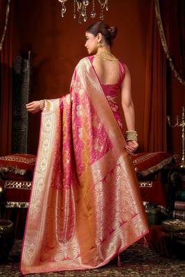 pink soft silk blend woven jacquard designer graceful ethnic saree 2