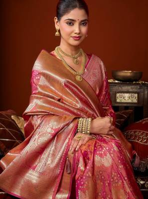 pink soft silk blend woven jacquard designer graceful ethnic saree 3