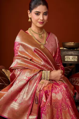 pink soft silk blend woven jacquard designer graceful ethnic saree