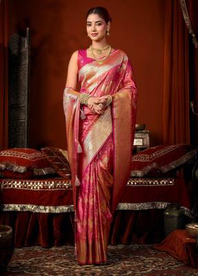 pink soft silk blend woven jacquard designer graceful ethnic saree 4