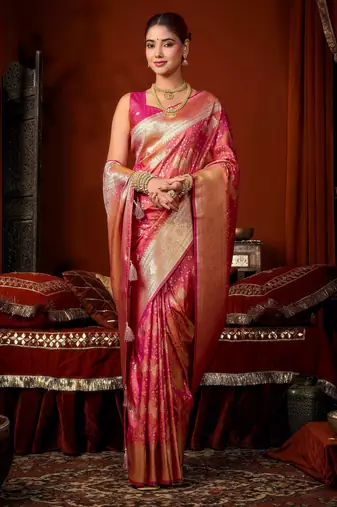 pink soft silk blend woven jacquard designer graceful ethnic saree