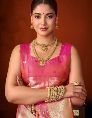 pink soft silk blend woven jacquard designer graceful ethnic saree 5