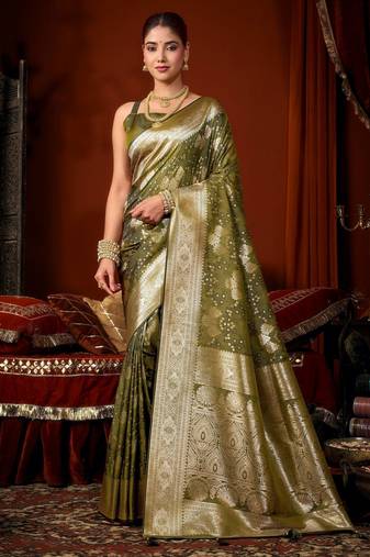 mahendi soft silk blend woven jacquard designer graceful ethnic saree