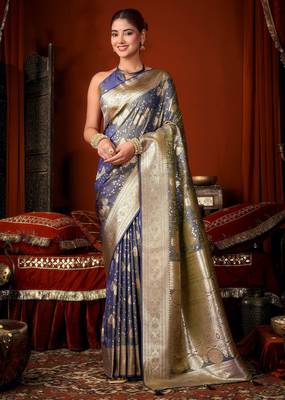 grey soft silk blend woven jacquard designer graceful ethnic saree 1