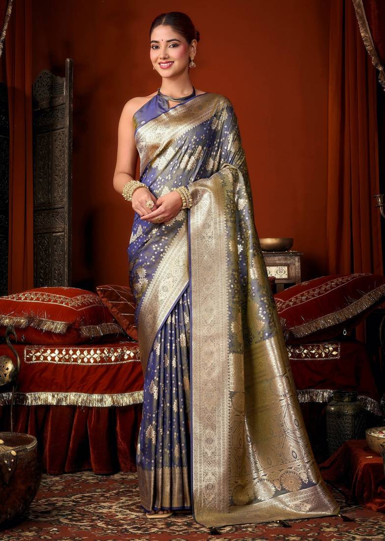 grey soft silk blend woven jacquard designer graceful ethnic saree