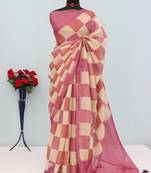 cream pink cotton blend zari weaving floral digital print festive saree with unstitched blouse piece