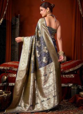 grey soft silk blend woven jacquard designer graceful ethnic saree 2