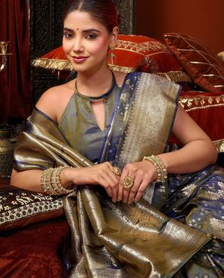 grey soft silk blend woven jacquard designer graceful ethnic saree 3