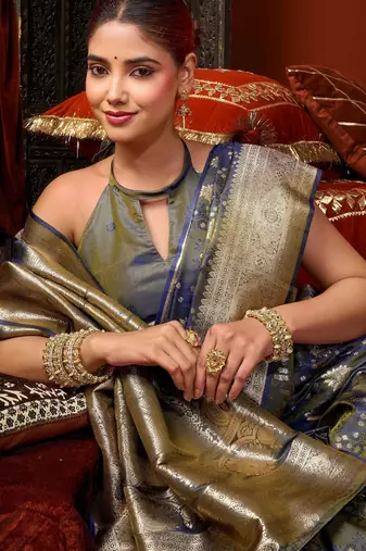 grey soft silk blend woven jacquard designer graceful ethnic saree