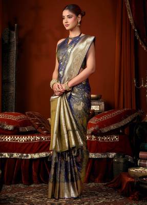 grey soft silk blend woven jacquard designer graceful ethnic saree 4