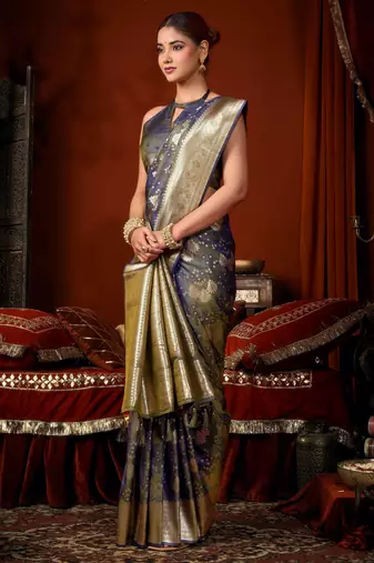 grey soft silk blend woven jacquard designer graceful ethnic saree