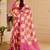 cream pink cotton blend zari weaving floral digital print festive saree with unstitched blouse piece