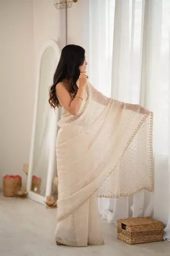 white smart moss butti designer classy ceremonial saree