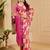 cream pink cotton blend zari weaving floral digital print festive saree with unstitched blouse piece
