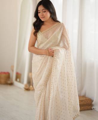 white smart moss butti designer classy ceremonial saree 3