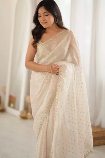 white smart moss butti designer classy ceremonial saree
