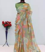 multicolor cotton blend zari weaving floral digital print festive saree with unstitched blouse piece