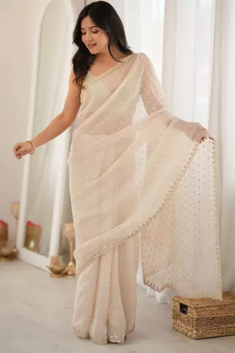 white smart moss butti designer classy ceremonial saree
