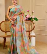 multicolor cotton blend zari weaving floral digital print festive saree with unstitched blouse piece