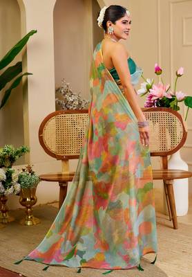 multicolor cotton blend zari weaving floral digital print festive saree with unstitched blouse piece 3