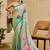 cream green cotton blend zari weaving floral digital print festive saree with unstitched blouse piece