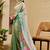 cream green cotton blend zari weaving floral digital print festive saree with unstitched blouse piece