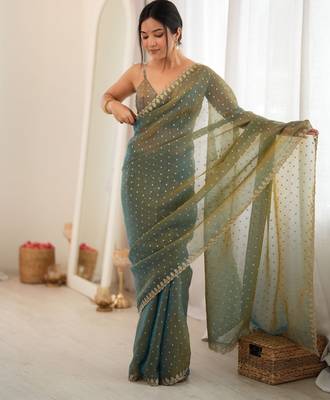 green smart moss butti designer classy ceremonial saree 1