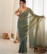 green smart moss butti designer classy ceremonial saree