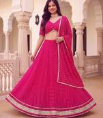 PINK SOFT GEORGETTE ZARI COARDING WORK LEHRIYA PRINT LEHENGA CHOLI - FREE SIZE