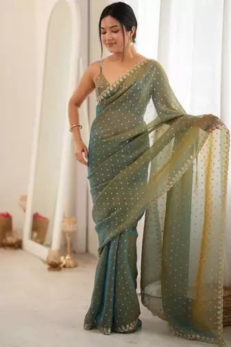 green smart moss butti designer classy ceremonial saree