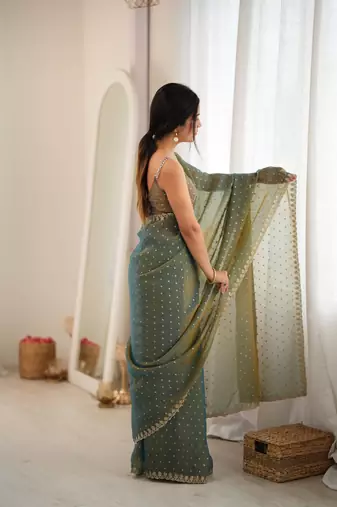 green smart moss butti designer classy ceremonial saree
