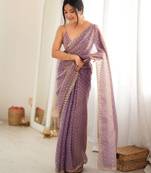 purple smart moss butti designer classy ceremonial saree