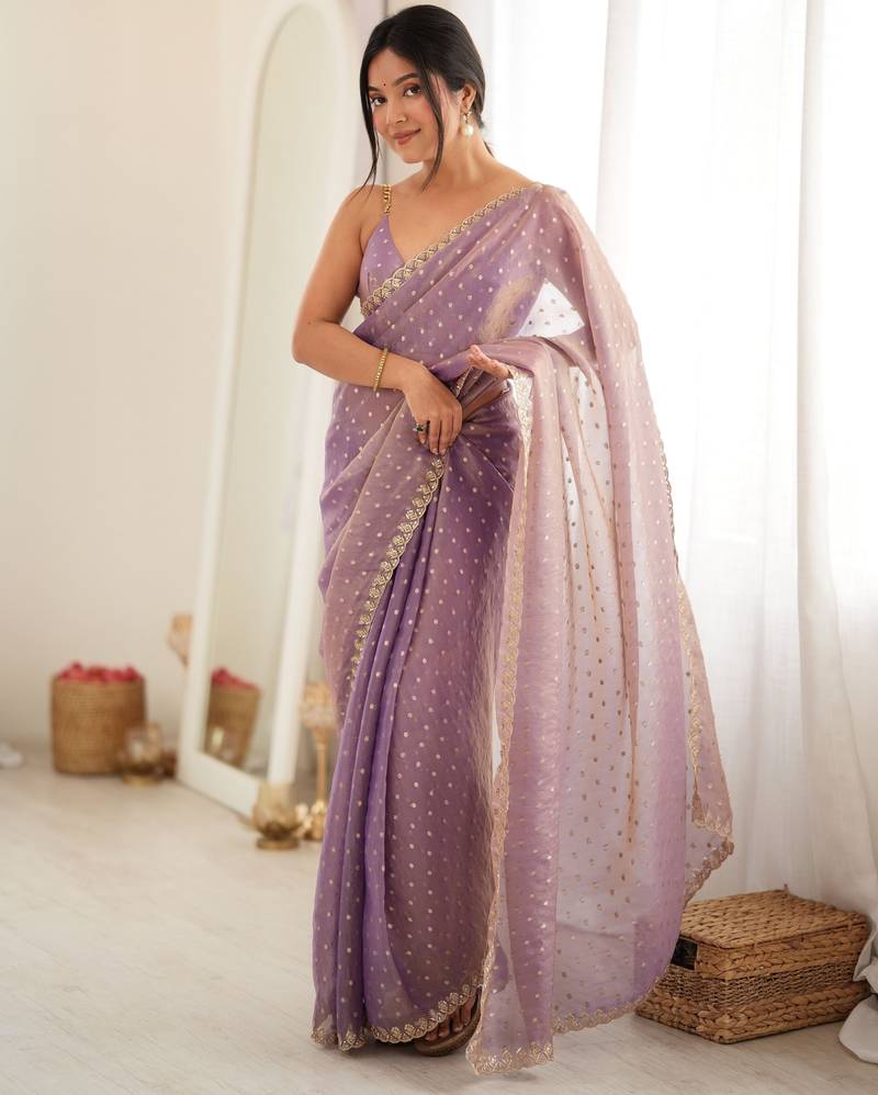 purple smart moss butti designer classy ceremonial saree