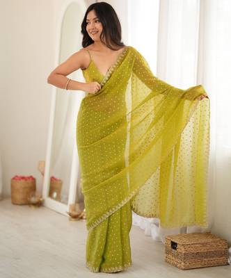 olive smart moss butti designer classy ceremonial saree 1