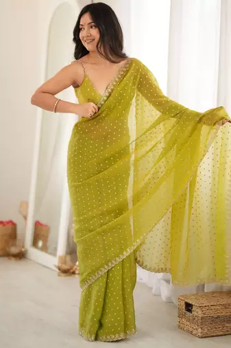 olive smart moss butti designer classy ceremonial saree