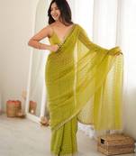 olive smart moss butti designer classy ceremonial saree