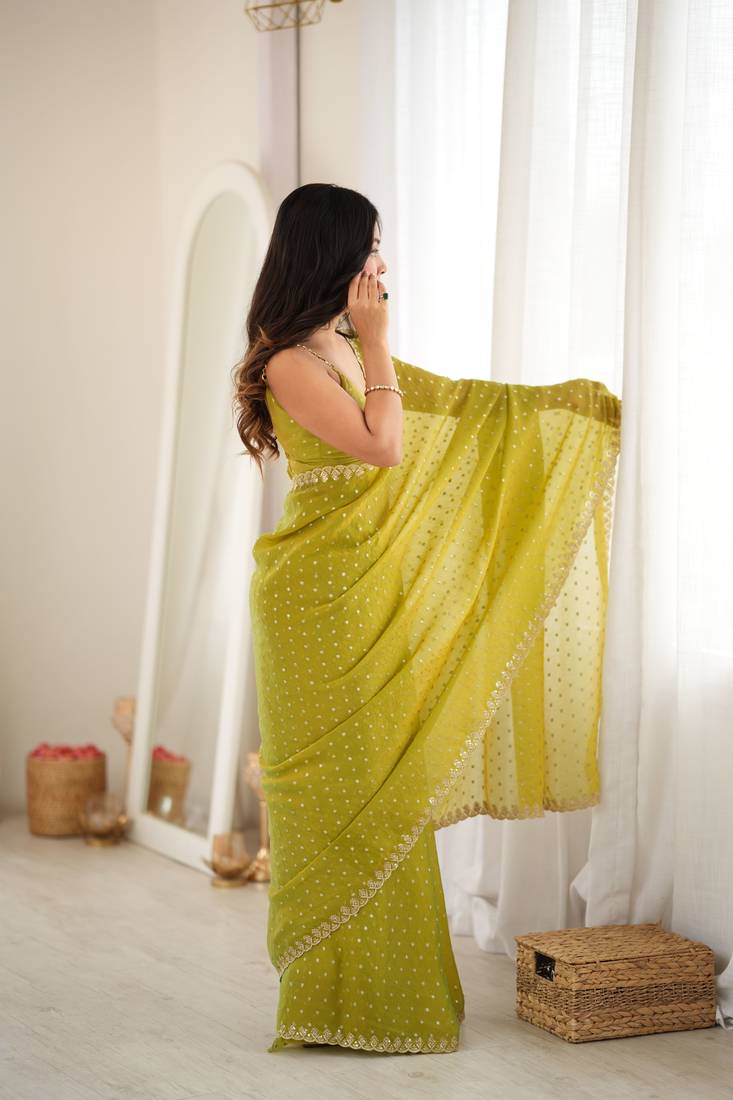 olive smart moss butti designer classy ceremonial saree