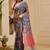 blue red cotton blend zari weaving floral digital print festive saree with unstitched blouse piece