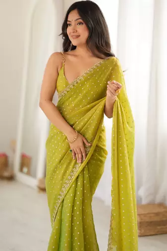 olive smart moss butti designer classy ceremonial saree