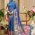 blue cotton blend zari weaving floral digital print festive saree with unstitched blouse piece