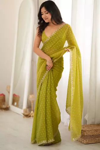 olive smart moss butti designer classy ceremonial saree