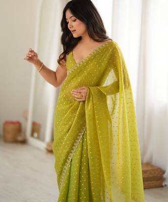 olive smart moss butti designer classy ceremonial saree 5