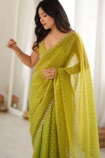 olive smart moss butti designer classy ceremonial saree