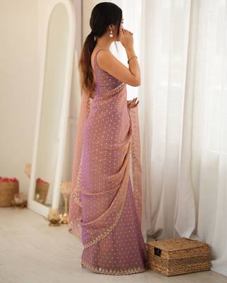 peach smart moss butti designer classy ceremonial saree 2