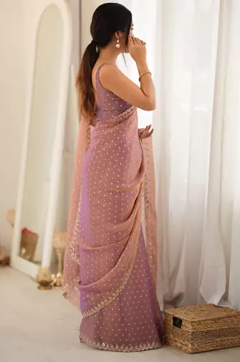 peach smart moss butti designer classy ceremonial saree