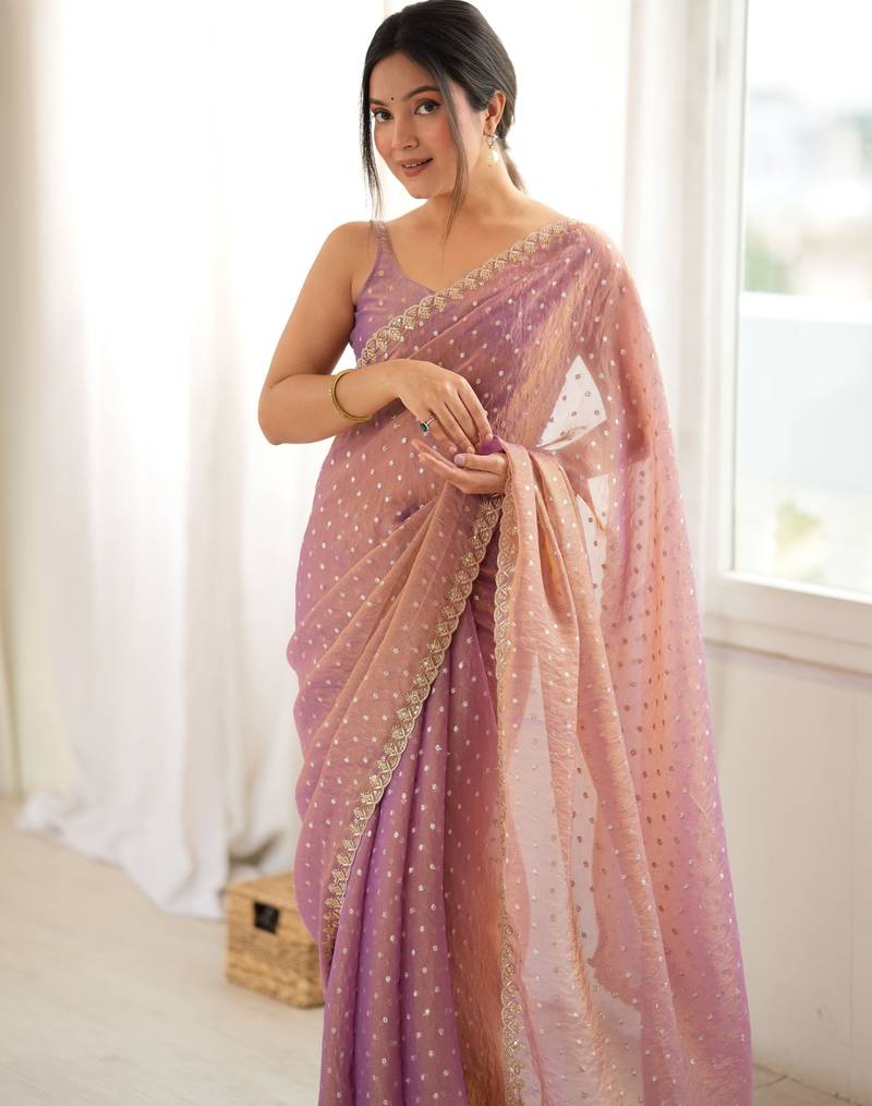 peach smart moss butti designer classy ceremonial saree