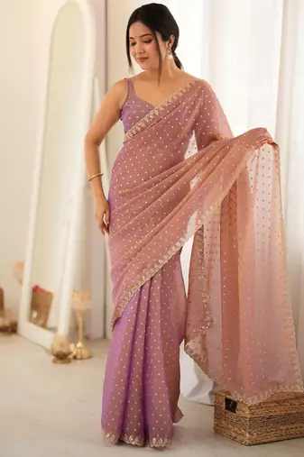 peach smart moss butti designer classy ceremonial saree